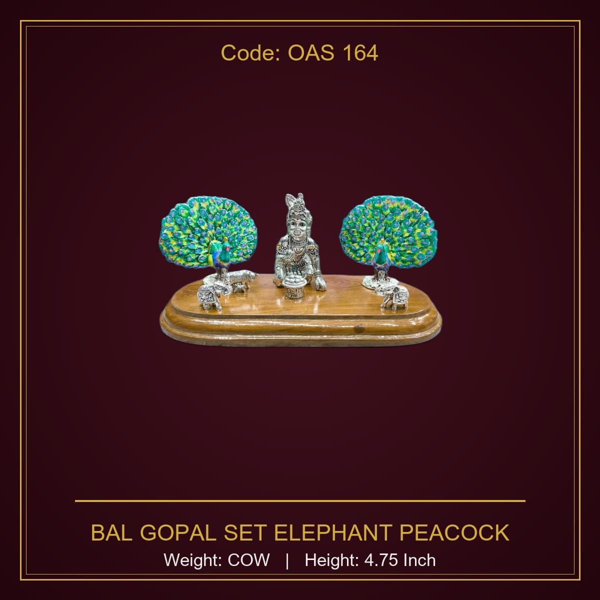 999 Silver Bal Gopal Set Elephant,Peacock & Cow