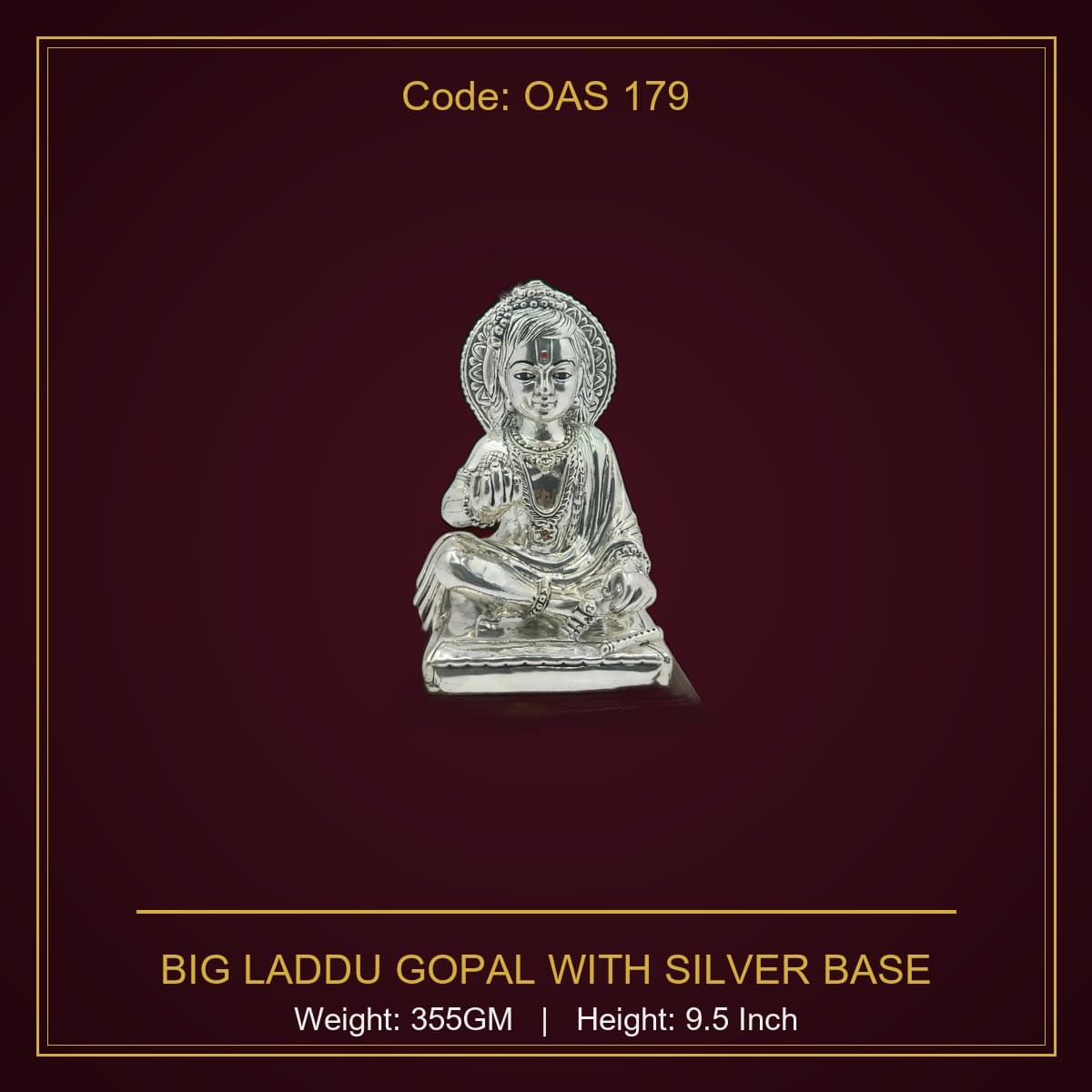 999 Silver Big Laddu Gopal With Silver Base