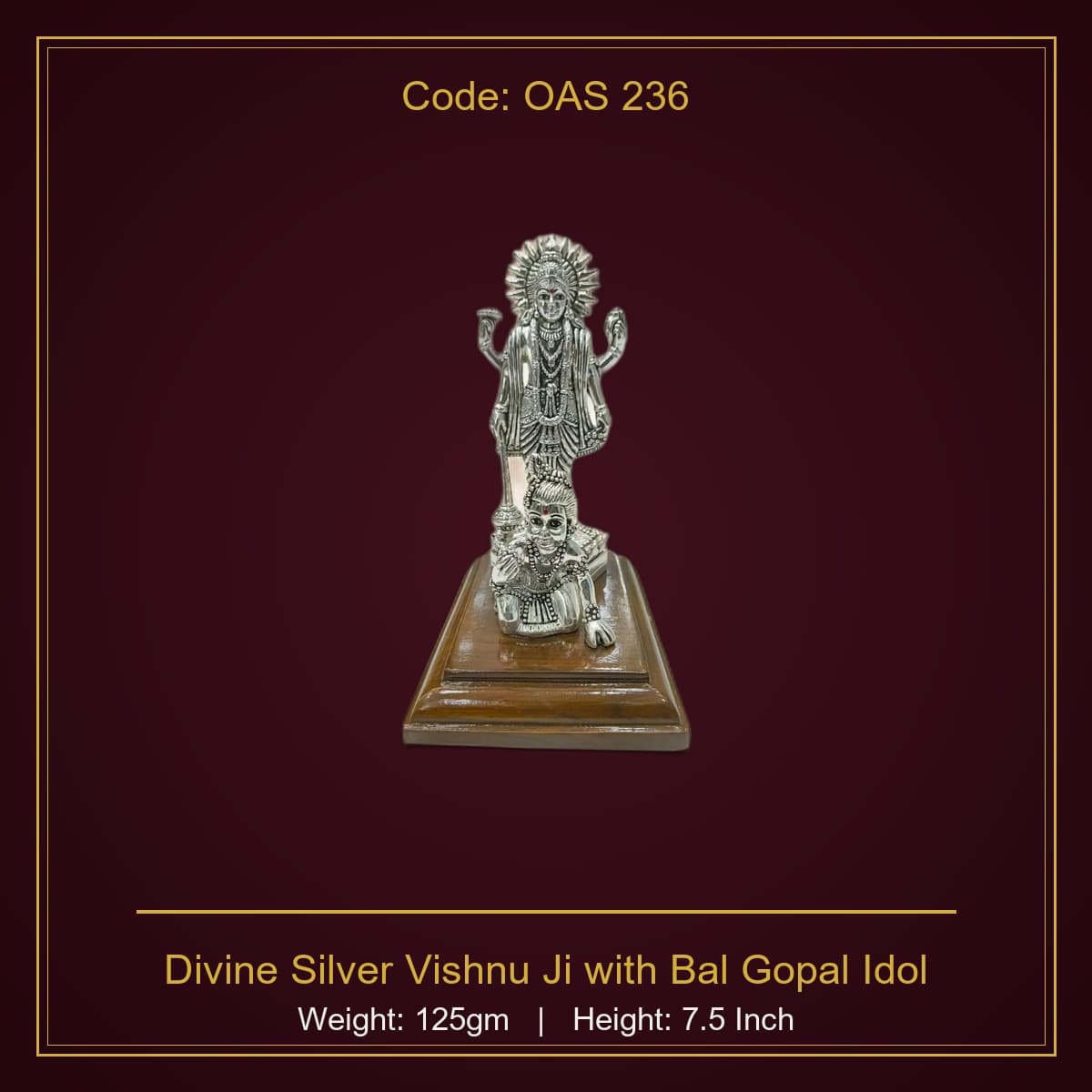 999 Silver Divine Silver Vishnu Ji with Bal Gopal Idol