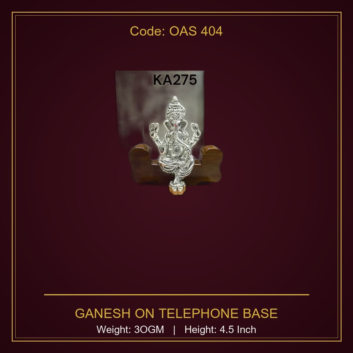 999 Silver Ganesh On Telephone Base 3Ogm