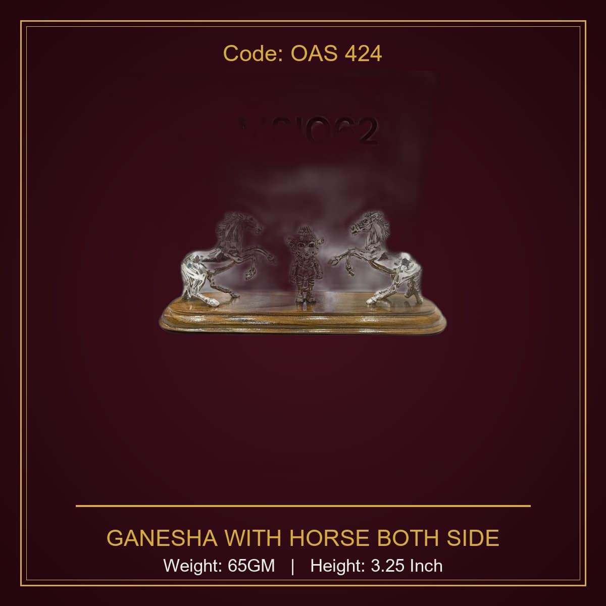 999 Silver Ganesha With Horse Both Side