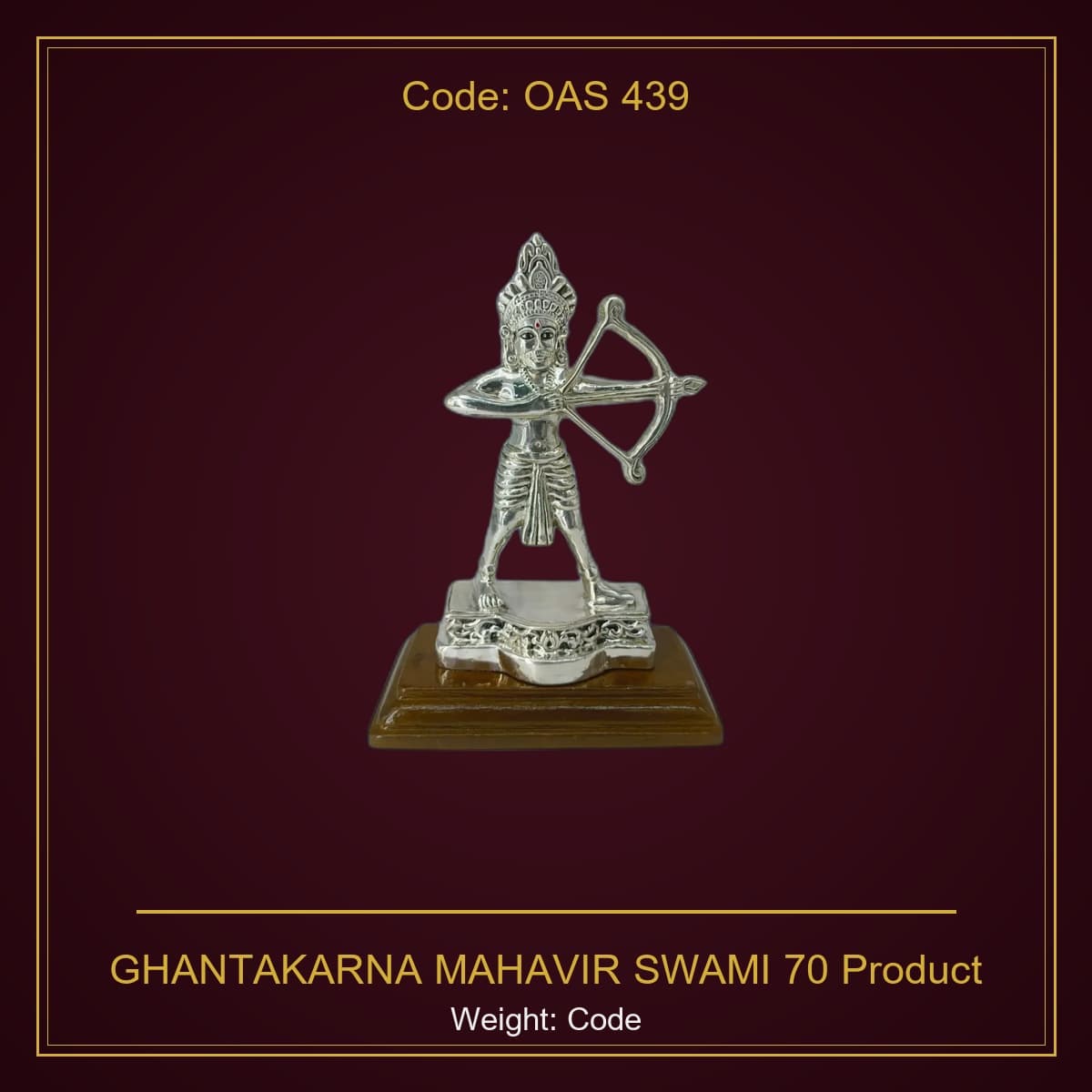 999 Silver GHANTAKARNA MAHAVIR SWAMI 70 Product Code :