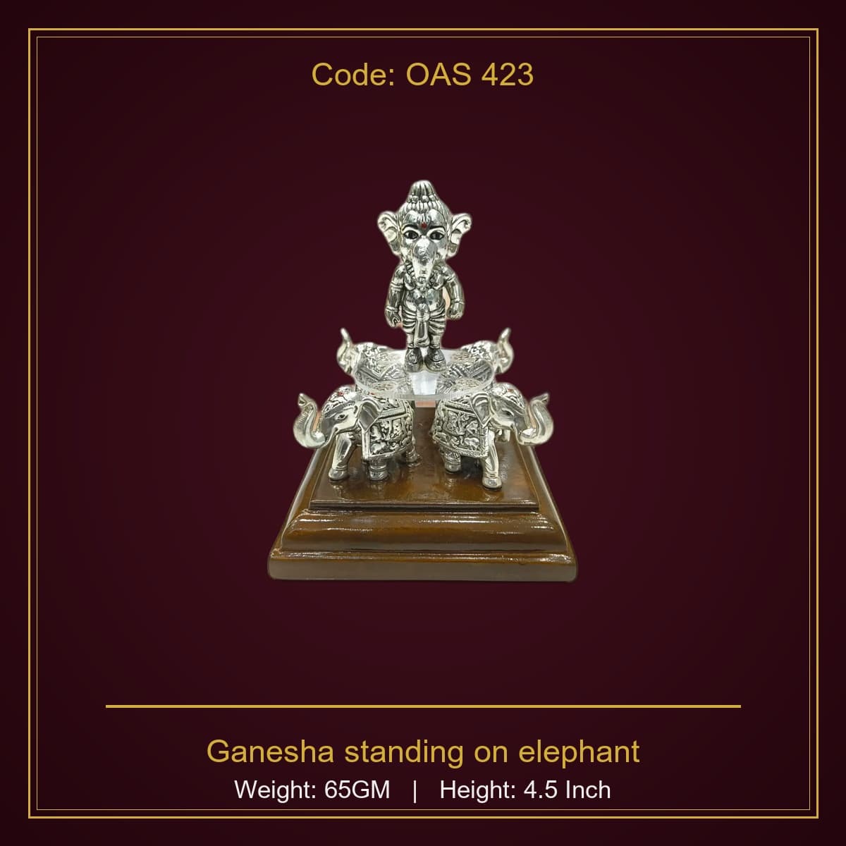 999 Silver Ganesha standing on elephant