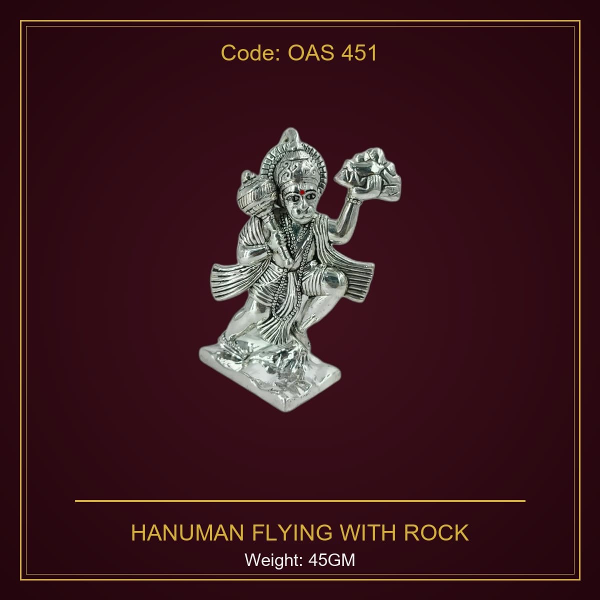 999 Silver Hanuman Flying With Rock