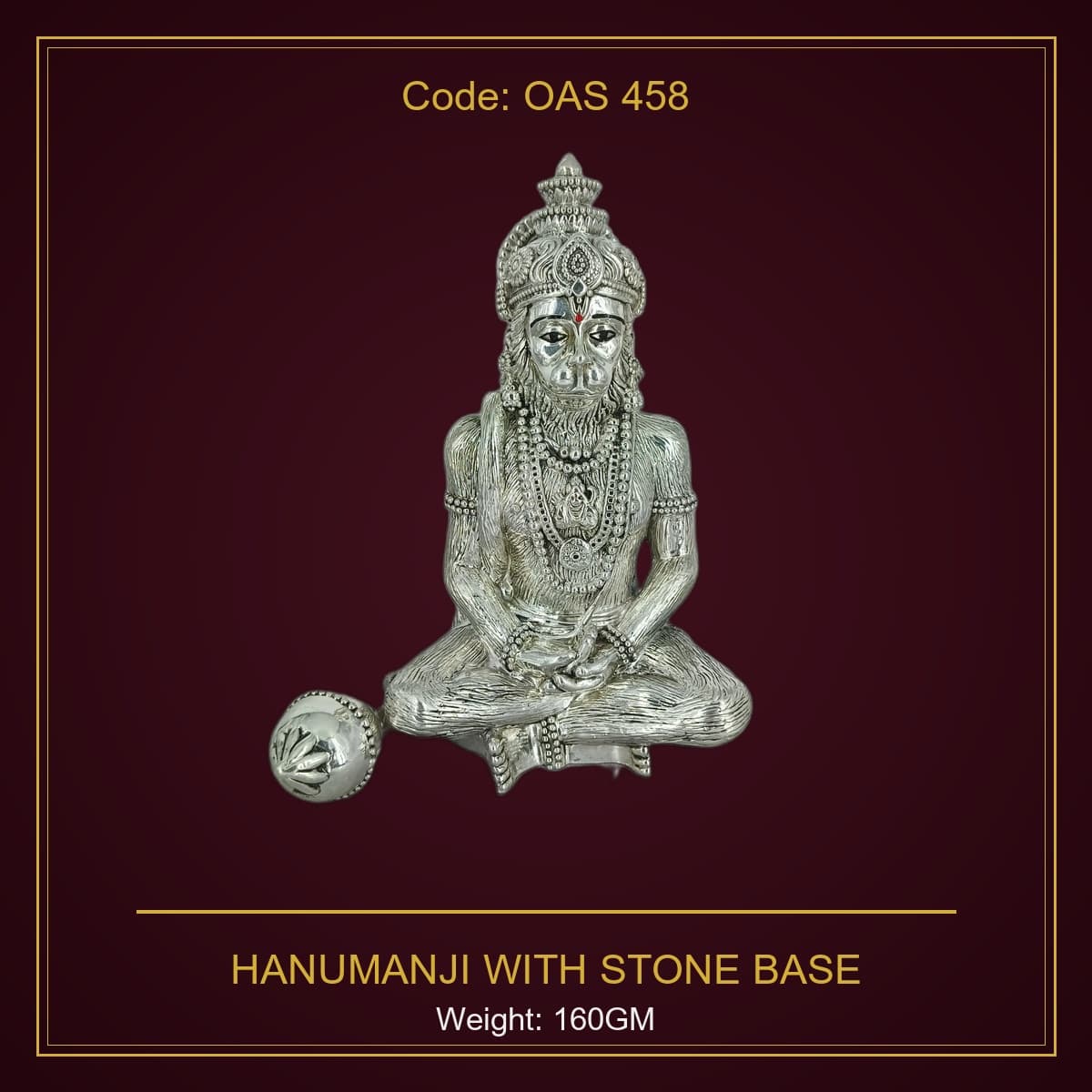 999 Silver Hanumanji With Stone Base