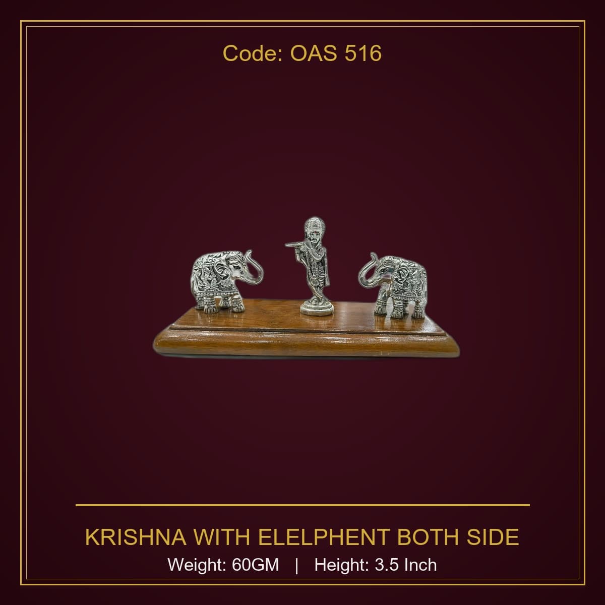 999 Silver Krishna With Elelphent Both Side