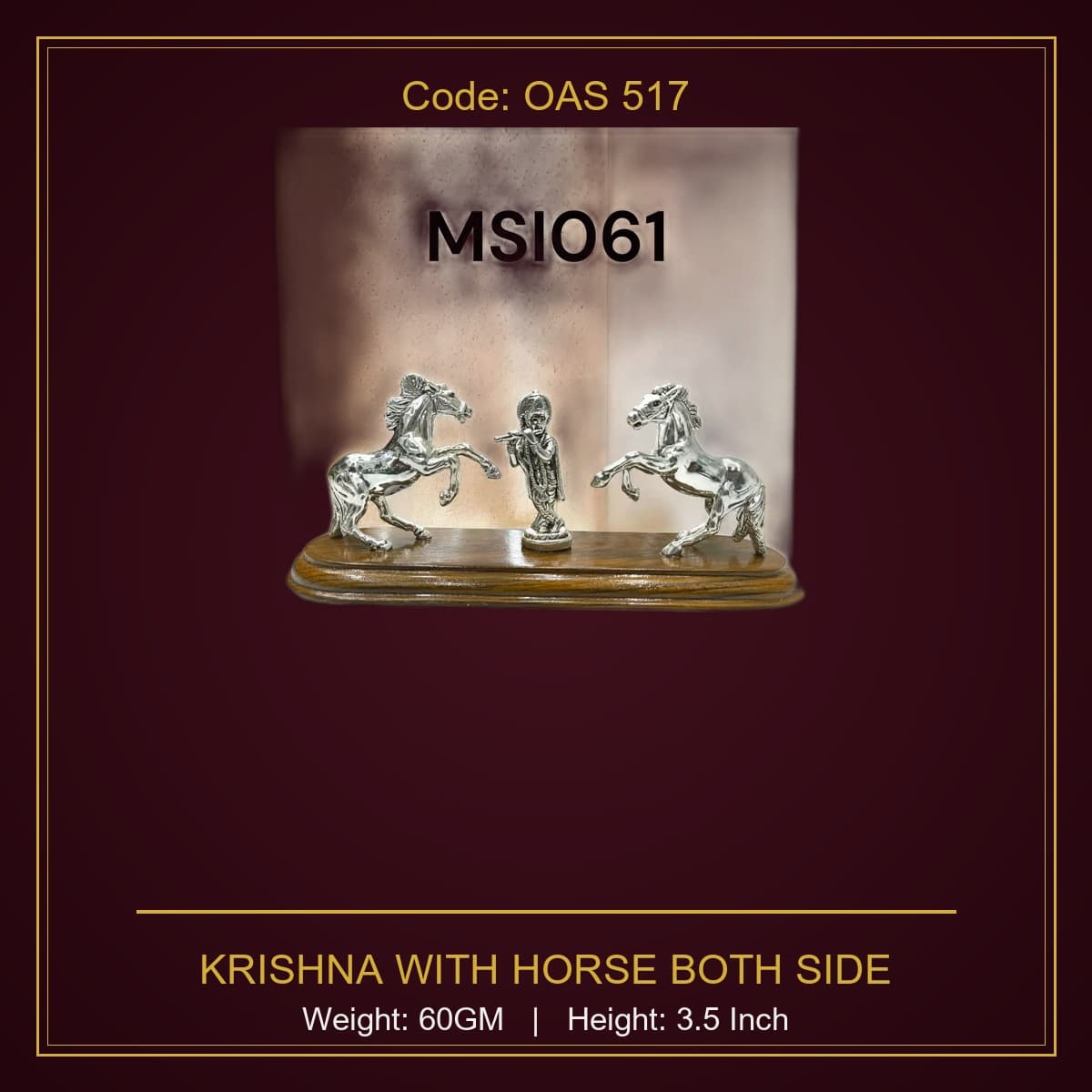 999 Silver Krishna With Horse Both Side