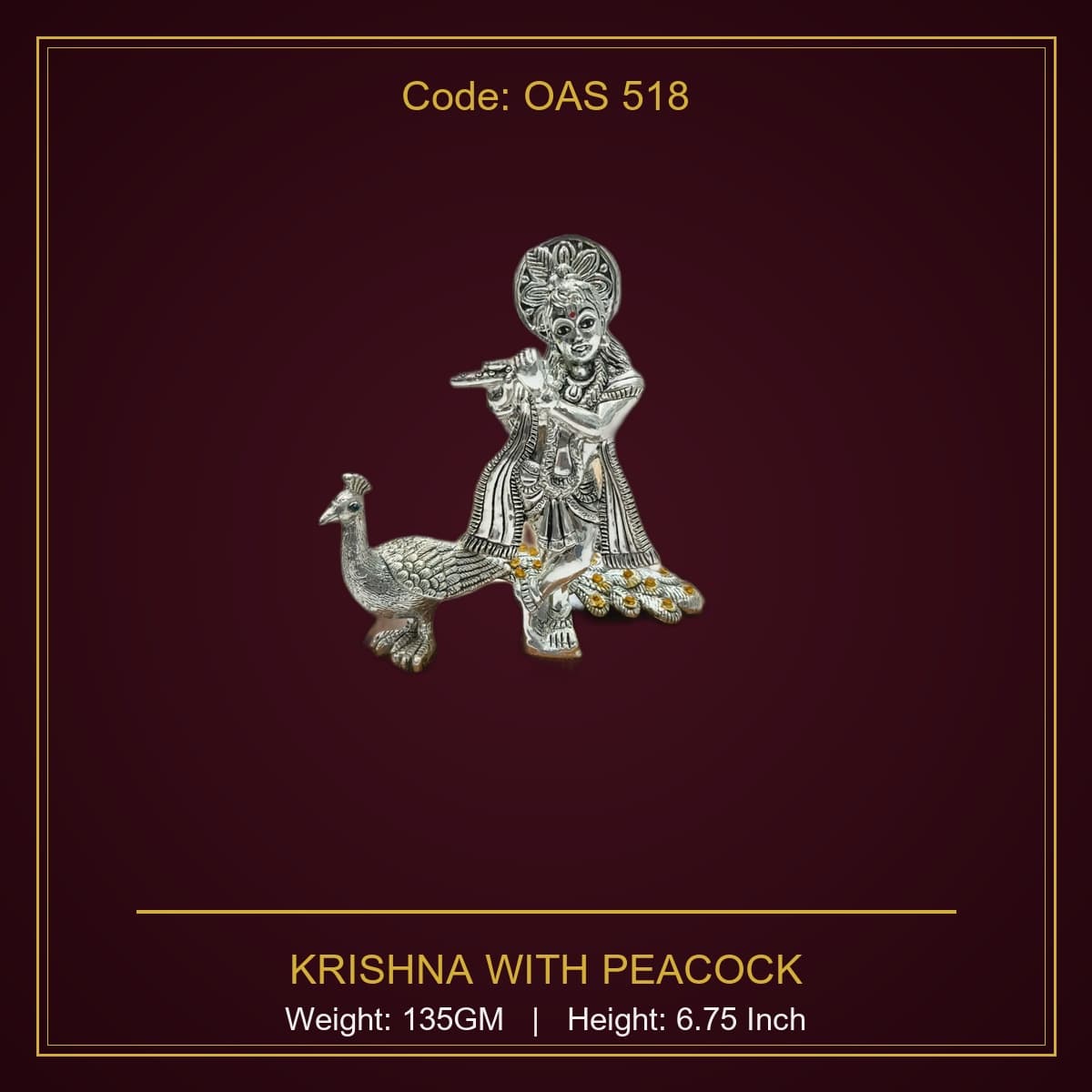 999 Silver Krishna With Peacock
