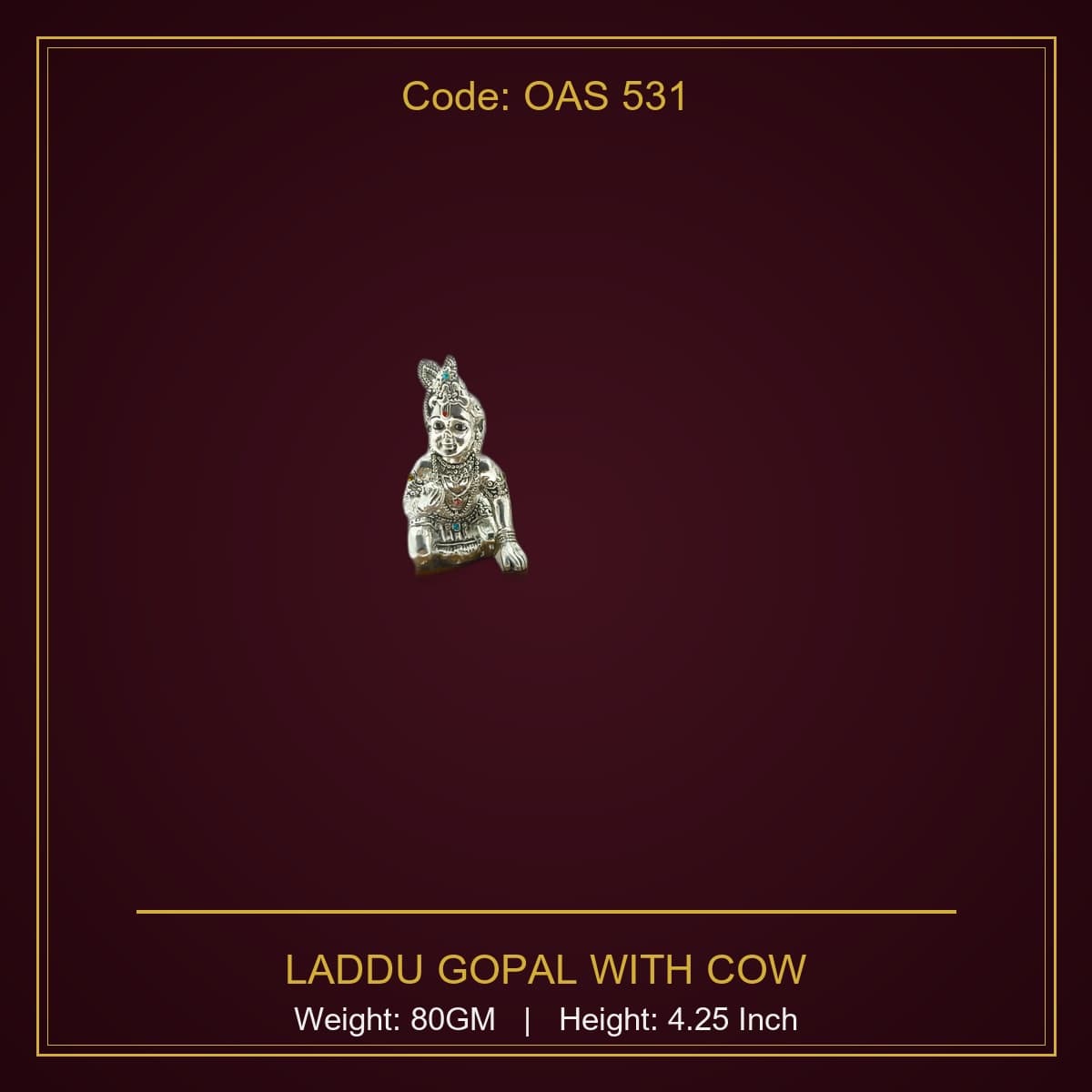 999 Silver Laddu Gopal With Cow