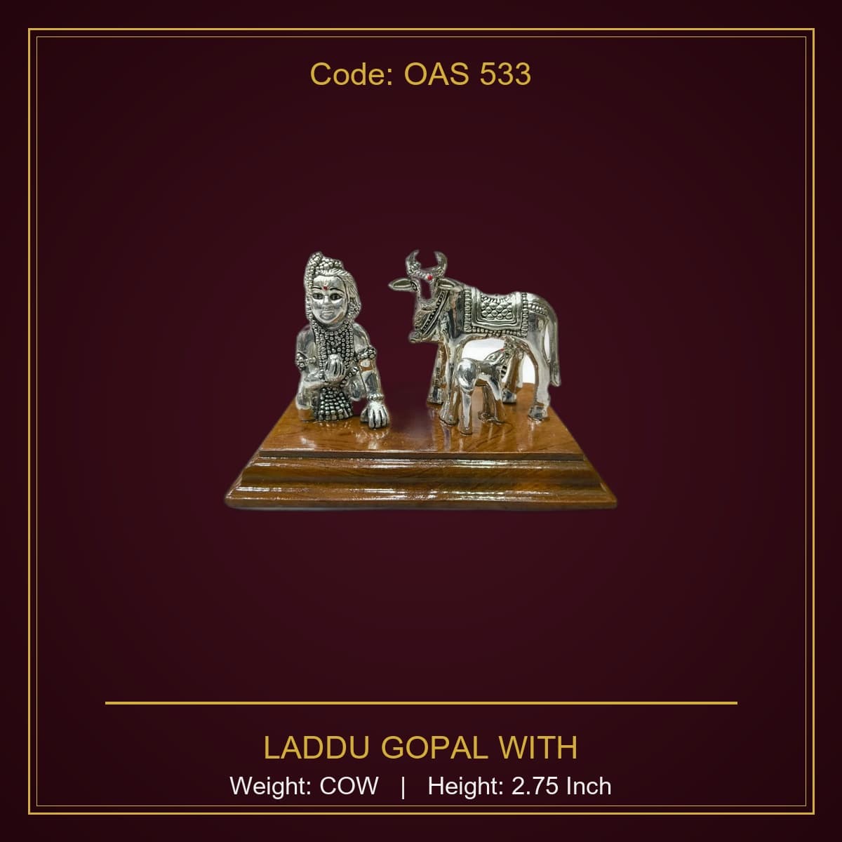 999 Silver Laddu Gopal With Cow