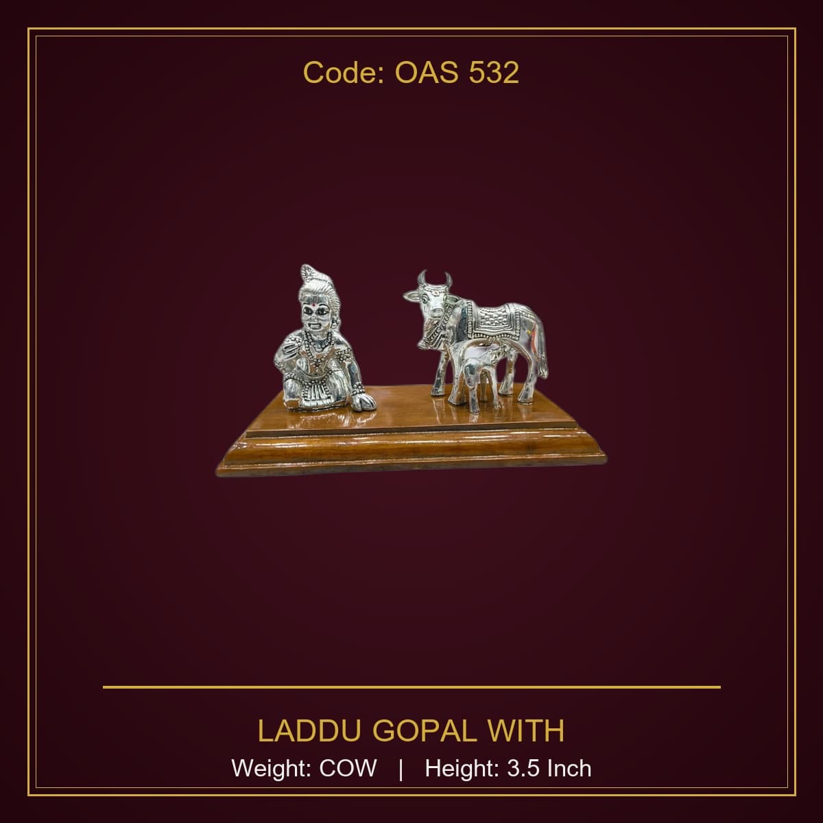 999 Silver Laddu Gopal With Cow