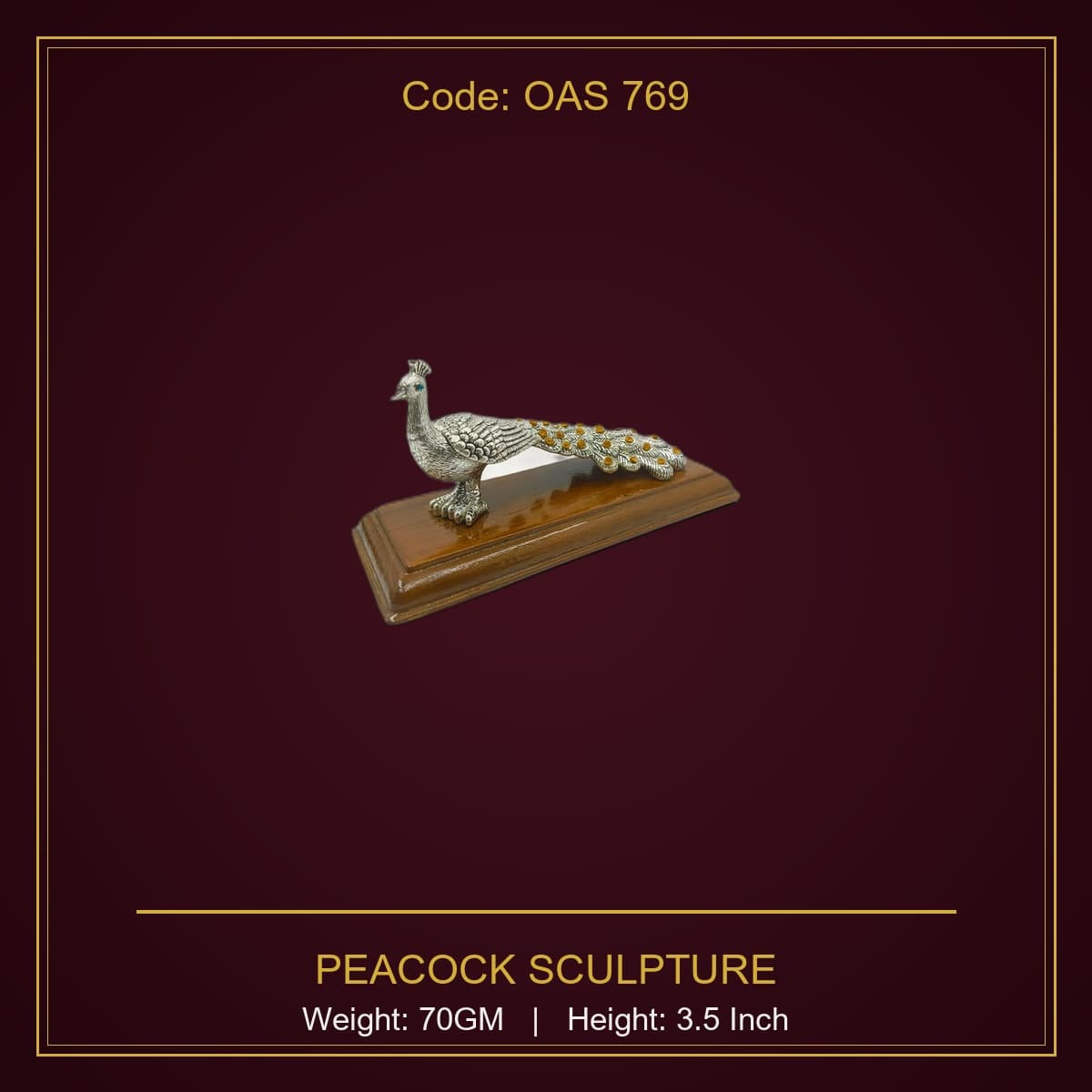 999 Silver Peacock Sculpture