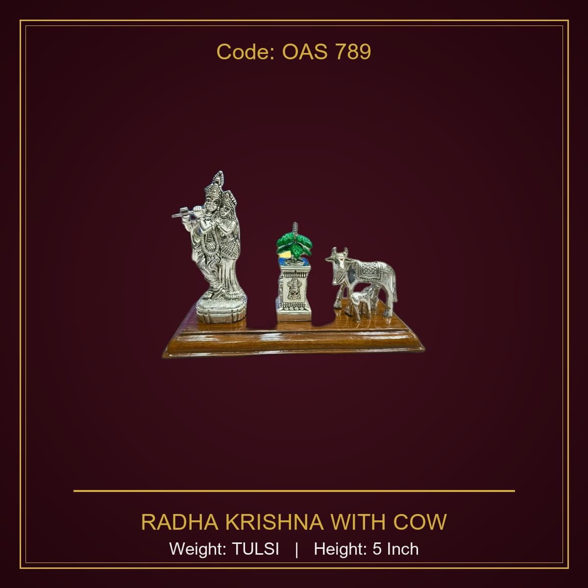 999 Silver Radha Krishna With Cow & Tulsi