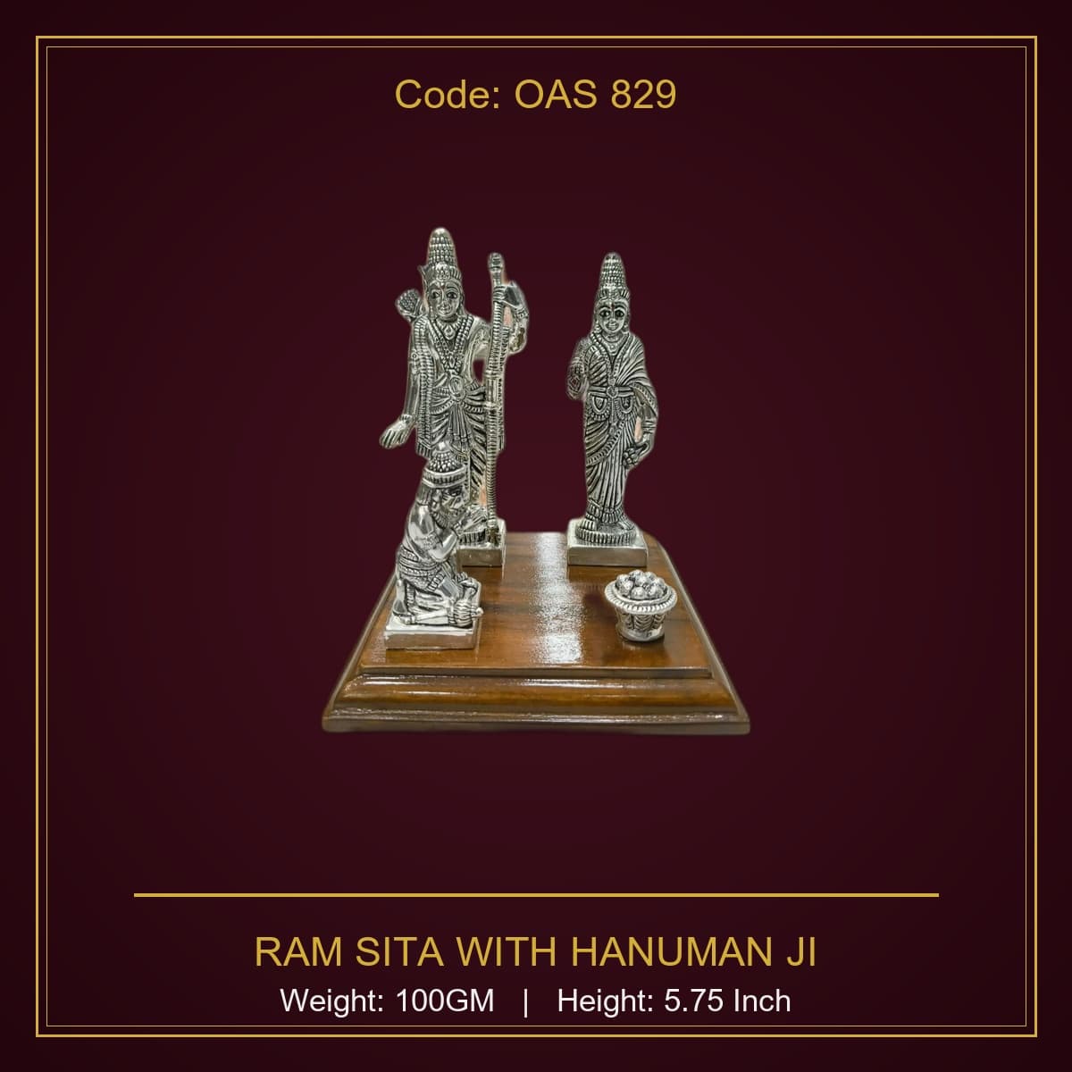 999 Silver Ram Sita With Hanuman Ji