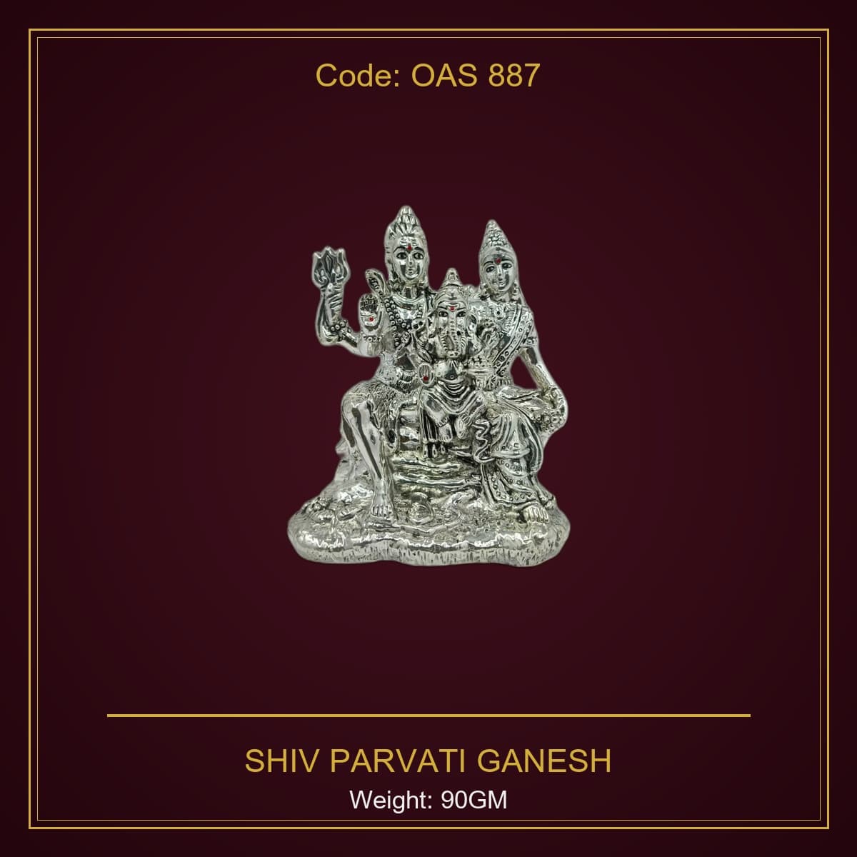999 Silver Shiv Parvati Ganesh