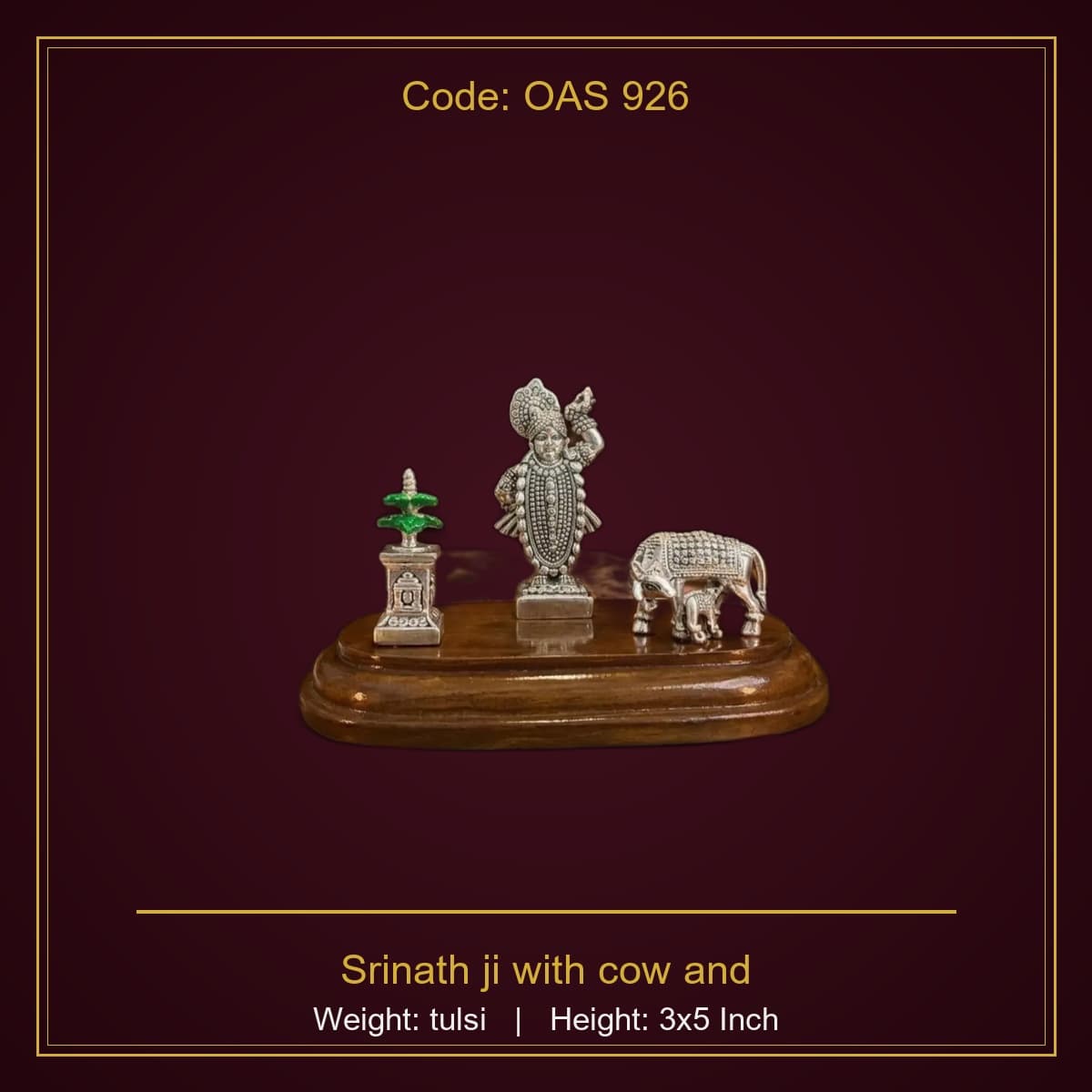 999 Silver Srinath ji with cow and tulsi