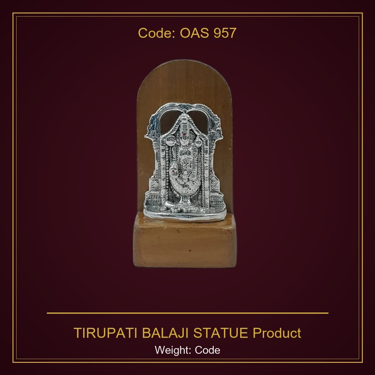 999 Silver TIRUPATI BALAJI STATUE Product Code: