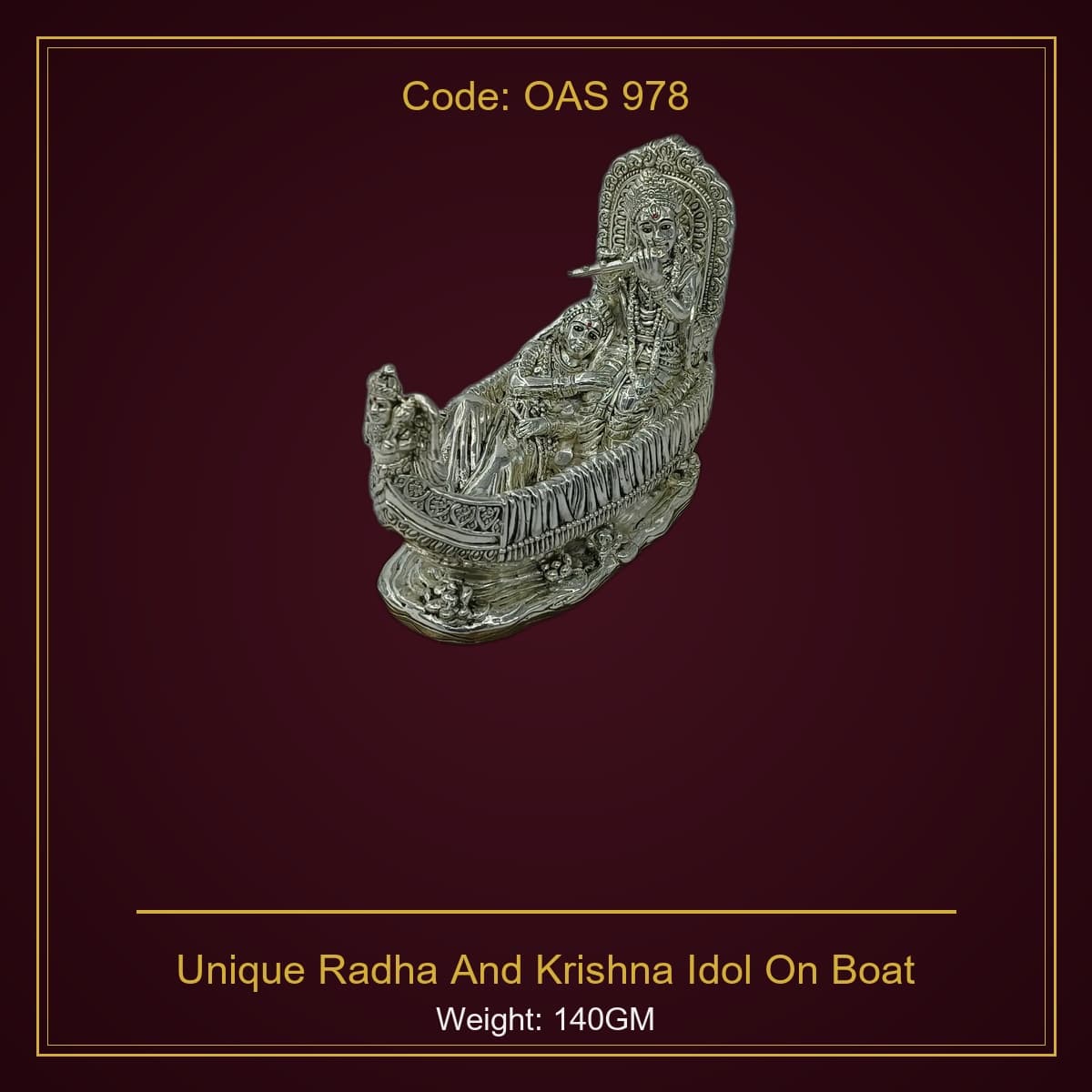 999 Silver Unique Radha And Krishna Idol On Boat