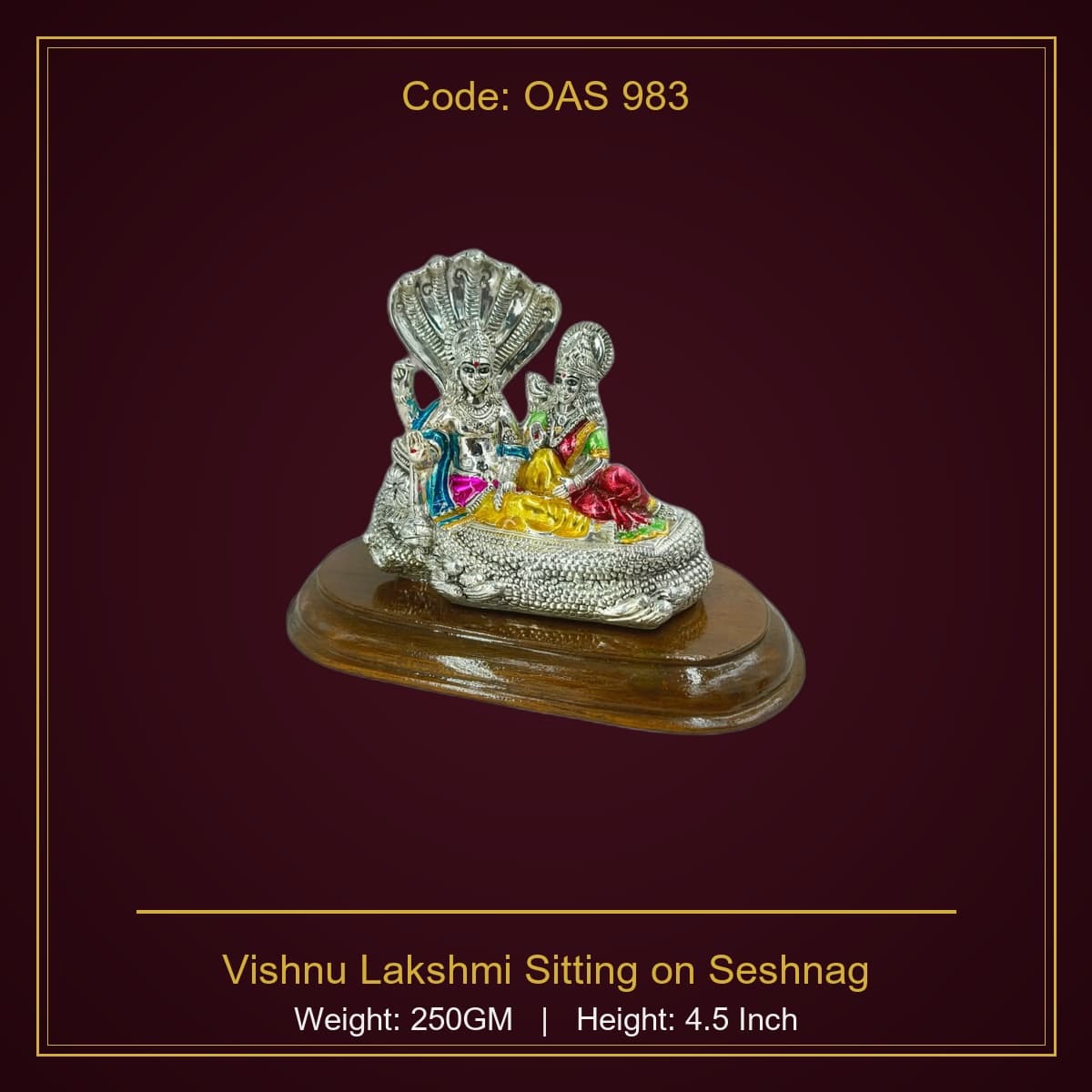 999 Silver Vishnu Lakshmi Sitting on Seshnag