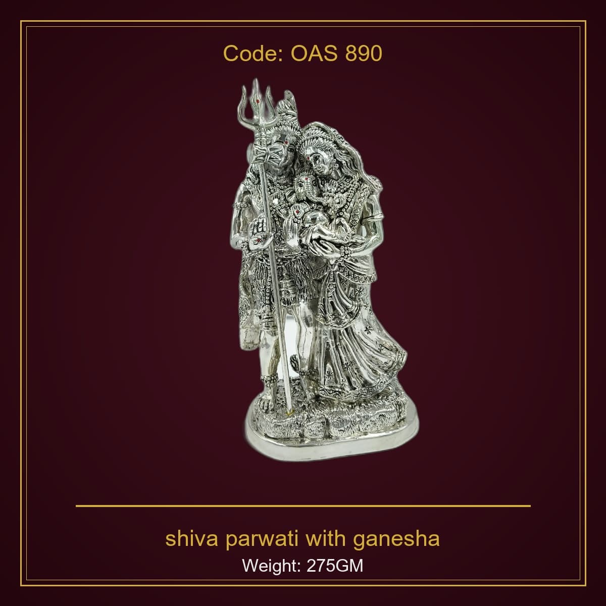 999 Silver shiva parwati with ganesha